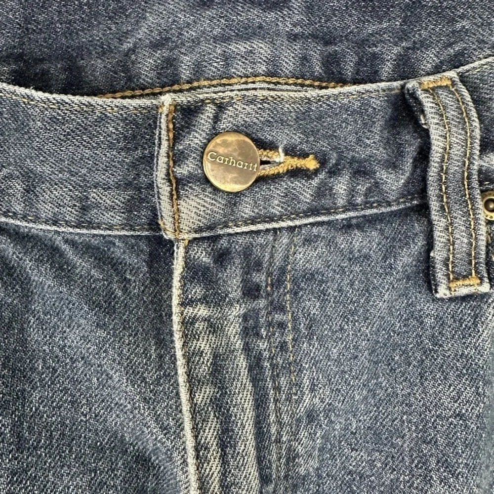 Carhartt Traditional Fit Denim Blue Jeans Mens 38x30 Workwear Distressed *flaw